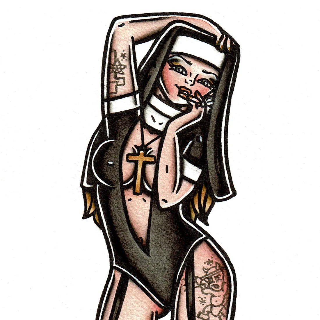 Nun Pinup Original Painting