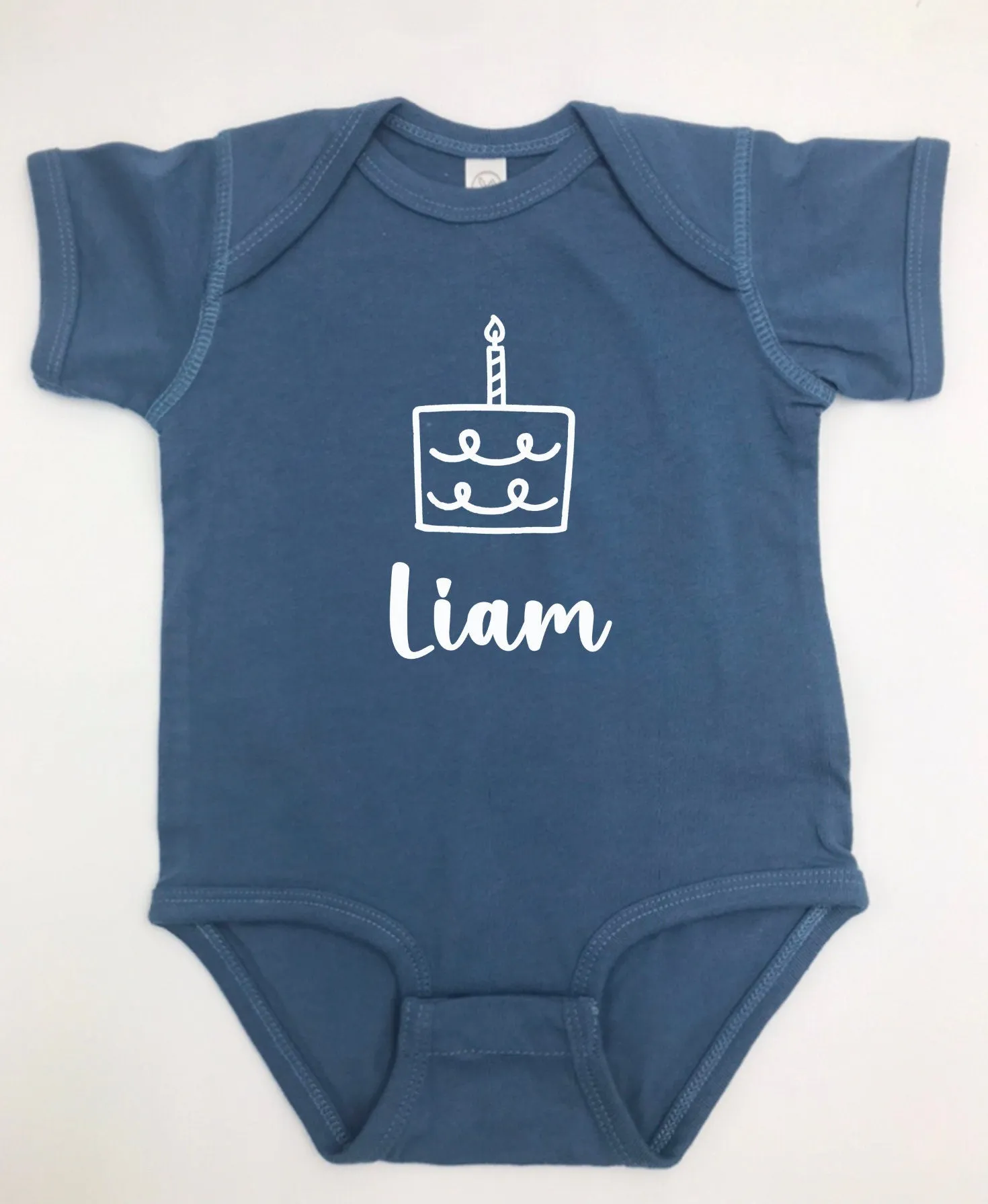 One year birthday personalized baby bodysuit, cake design one year celebration personalized blue baby bodysuit, gift for one year