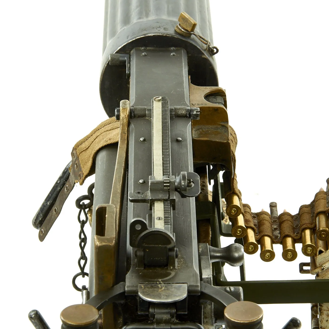 Original British WWI Fluted Jacket Vickers Display Machine Gun with Tripod and Accessories