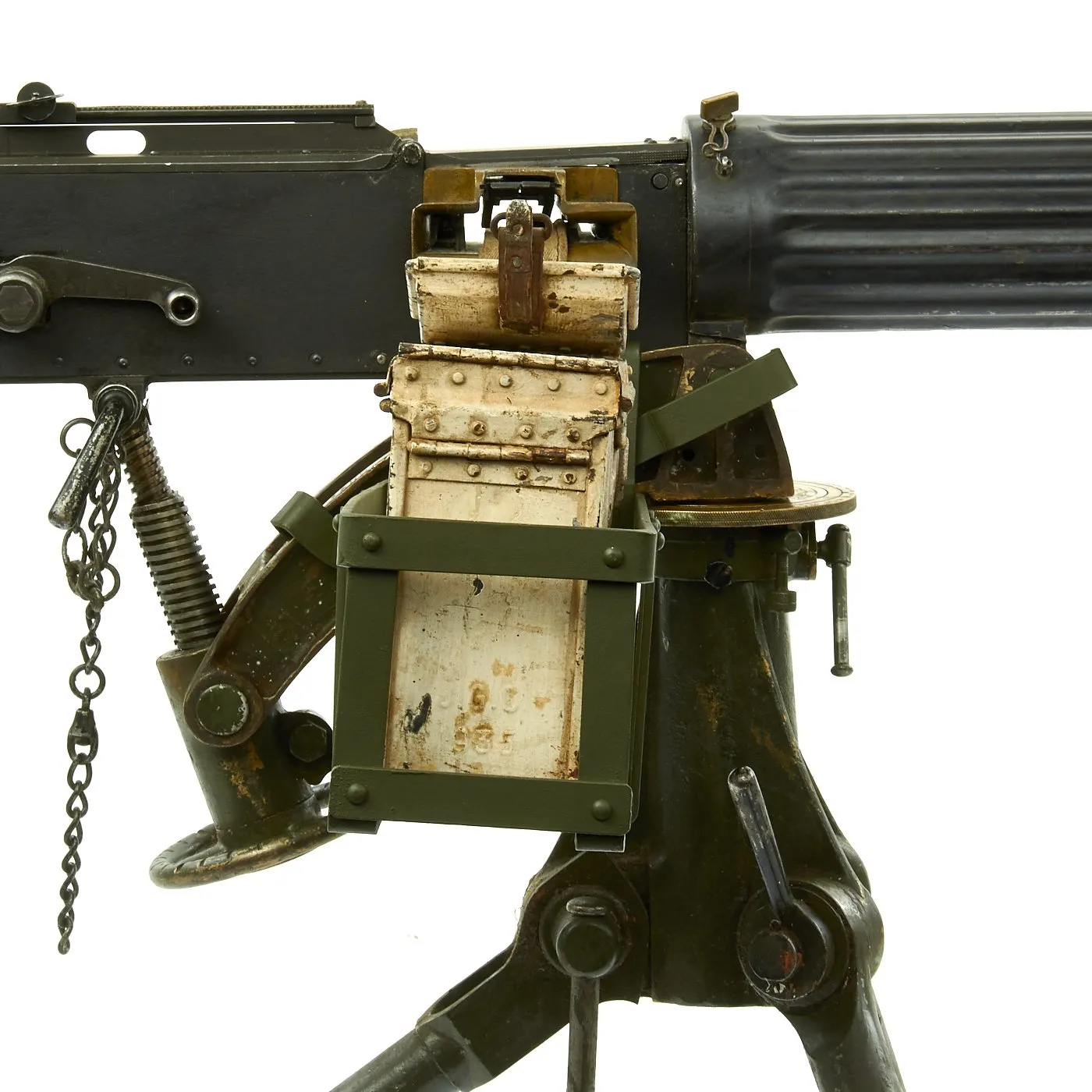 Original British WWI Fluted Jacket Vickers Display Machine Gun with Tripod and Accessories