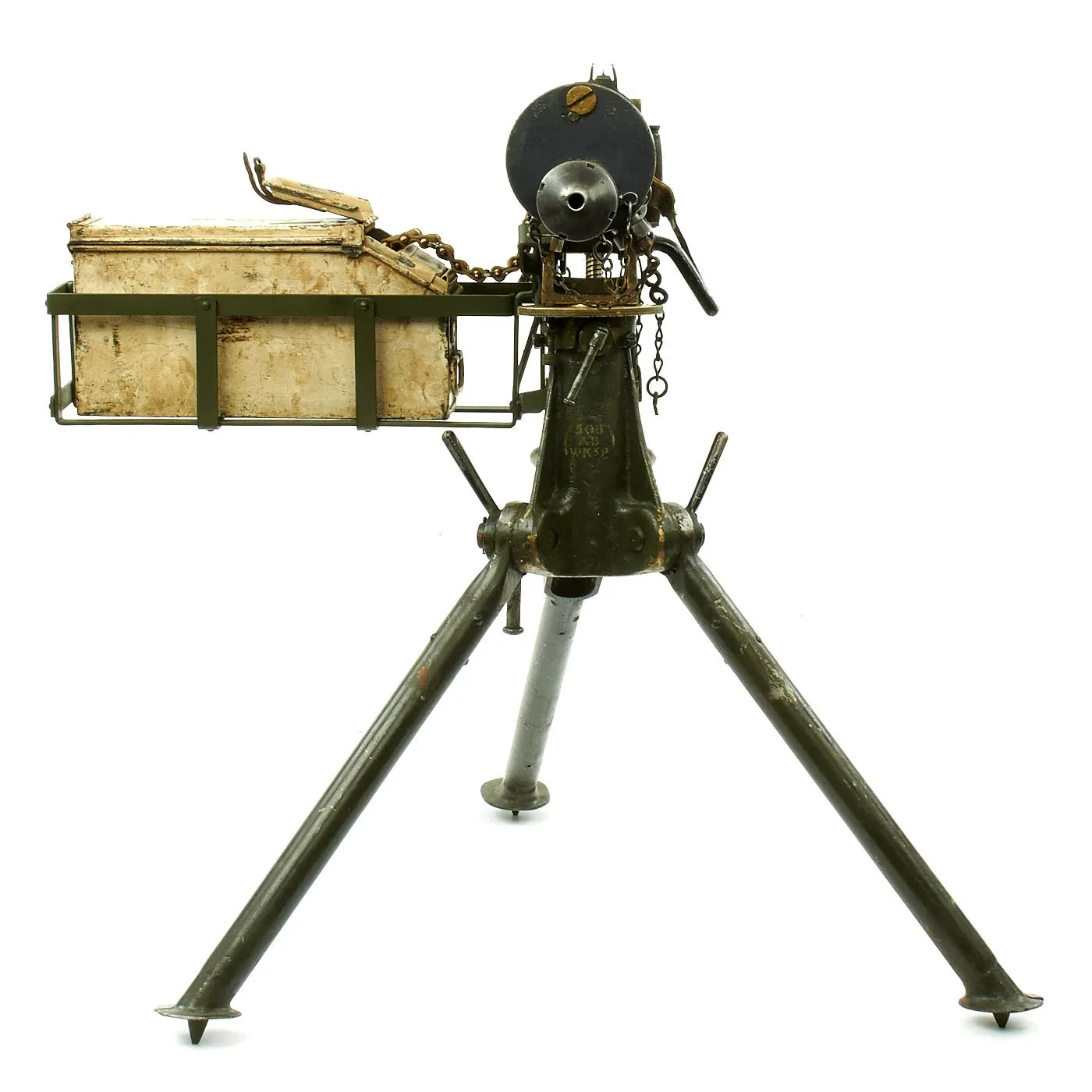 Original British WWI Fluted Jacket Vickers Display Machine Gun with Tripod and Accessories