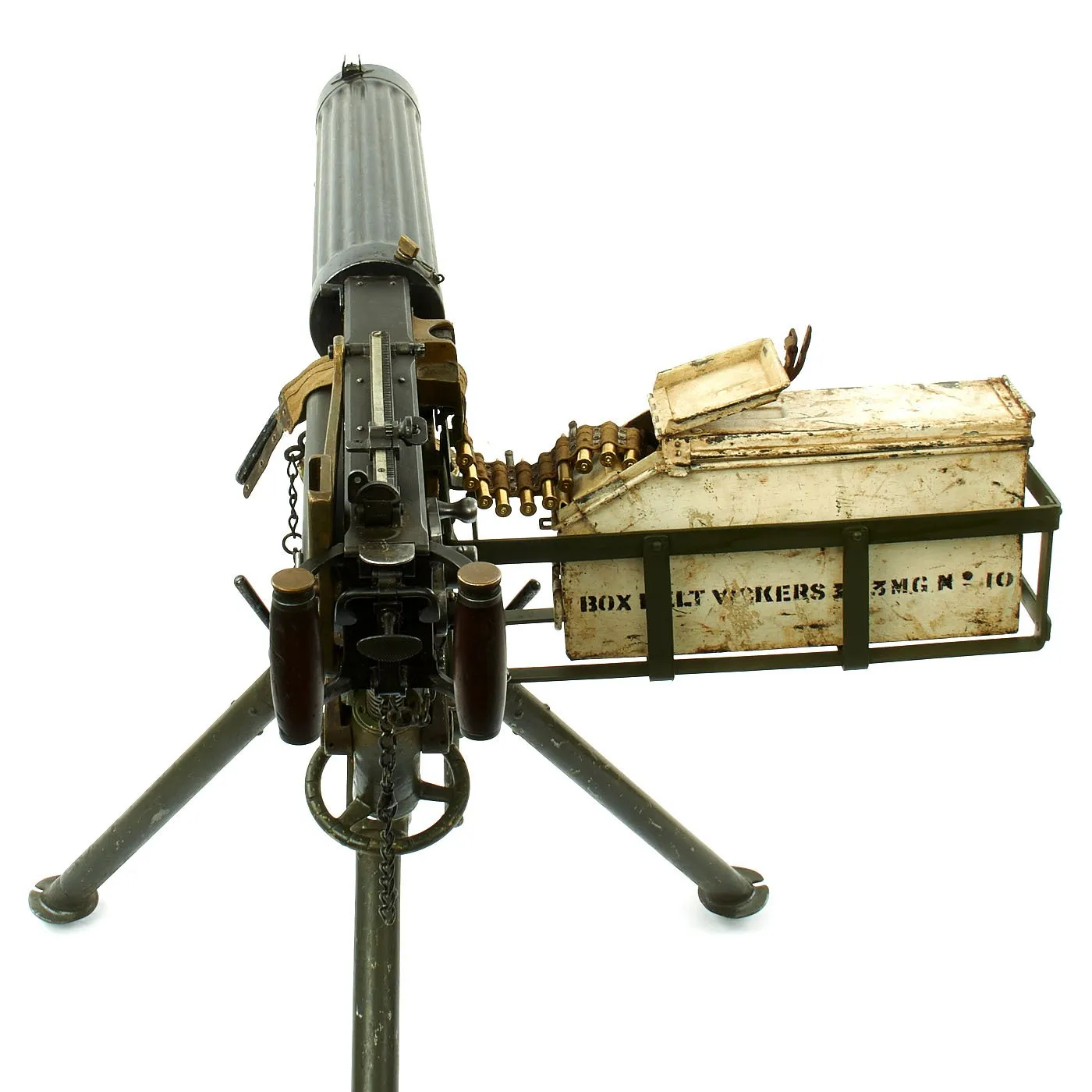 Original British WWI Fluted Jacket Vickers Display Machine Gun with Tripod and Accessories