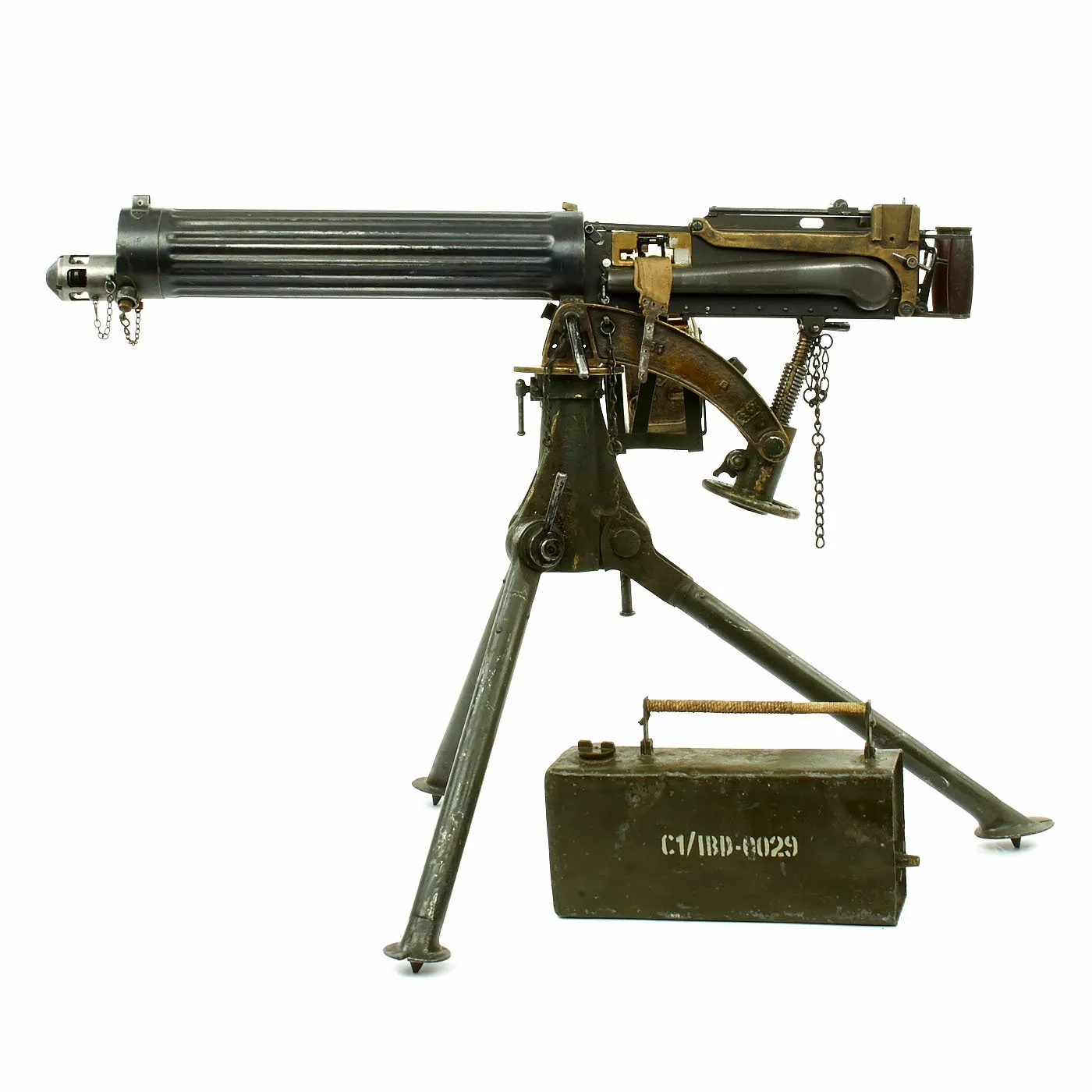 Original British WWI Fluted Jacket Vickers Display Machine Gun with Tripod and Accessories