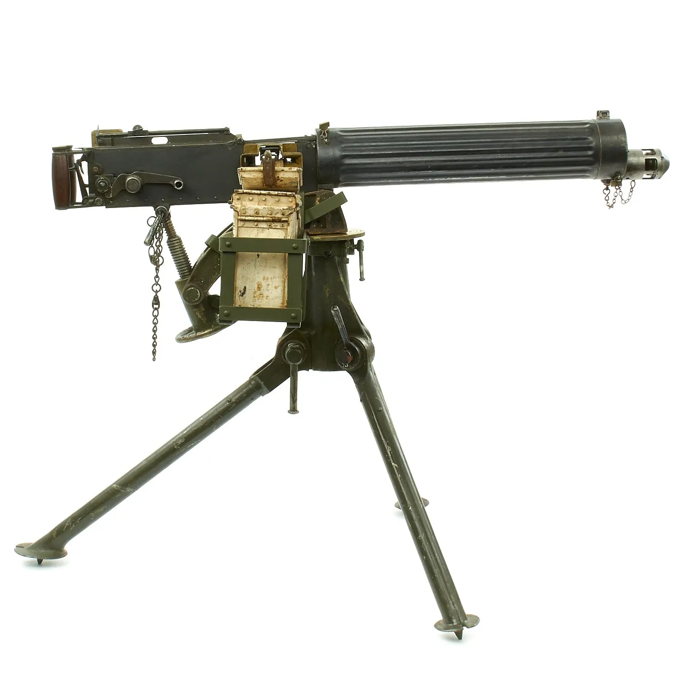 Original British WWI Fluted Jacket Vickers Display Machine Gun with Tripod and Accessories