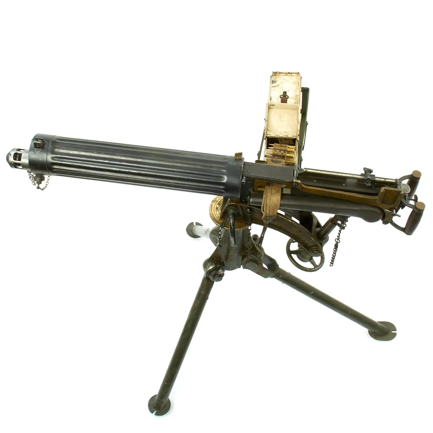 Original British WWI Fluted Jacket Vickers Display Machine Gun with Tripod and Accessories