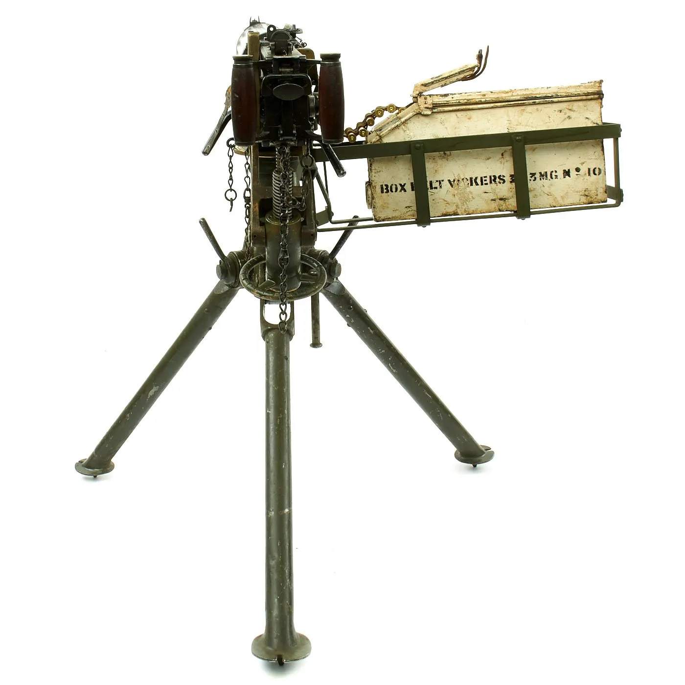 Original British WWI Fluted Jacket Vickers Display Machine Gun with Tripod and Accessories