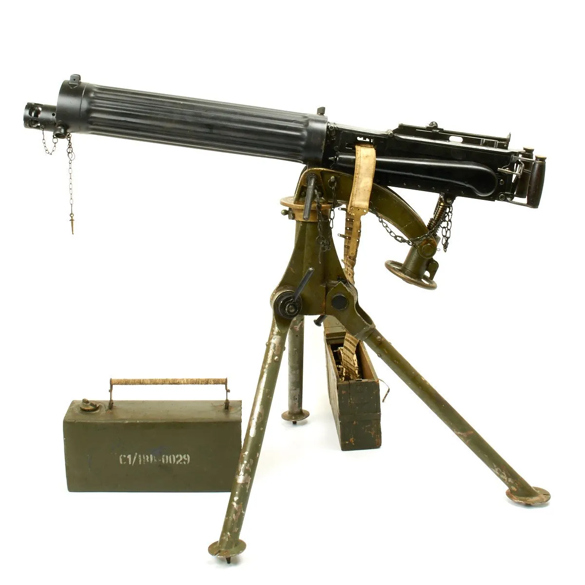 Original British WWI Fluted Vickers Display Machine Gun with Tripod and Accessories