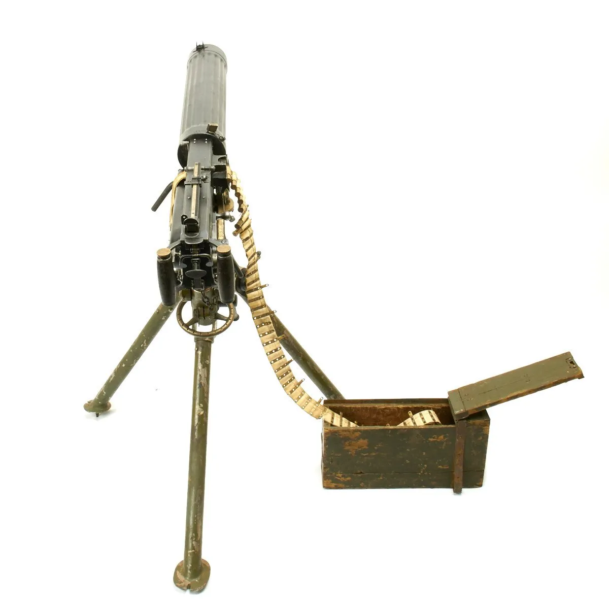 Original British WWI Fluted Vickers Display Machine Gun with Tripod and Accessories