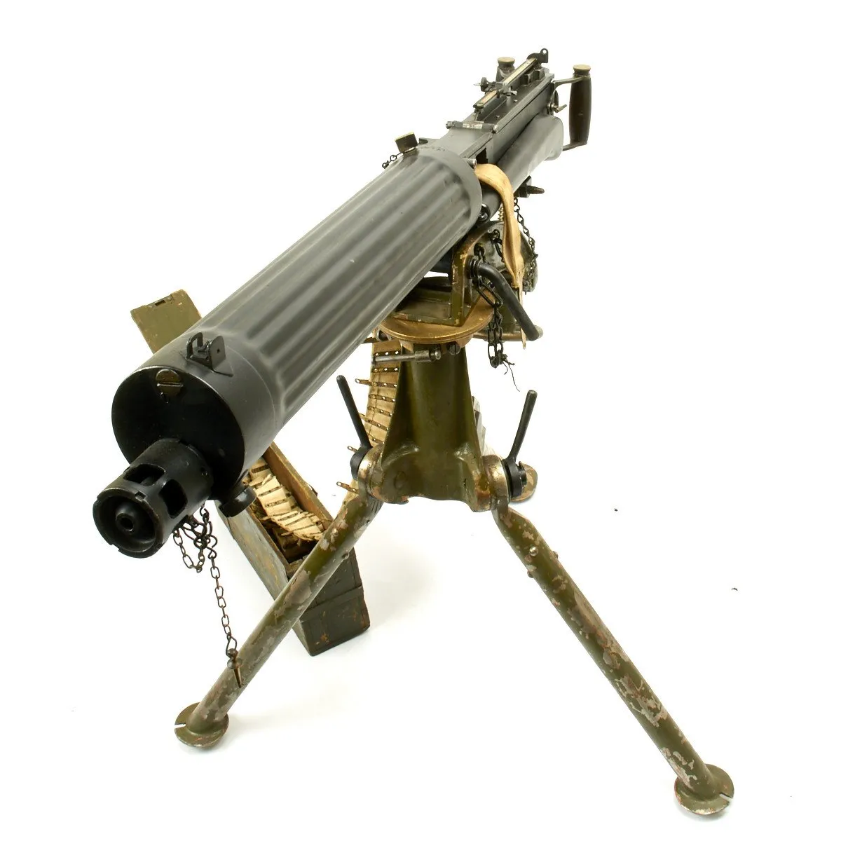 Original British WWI Fluted Vickers Display Machine Gun with Tripod and Accessories