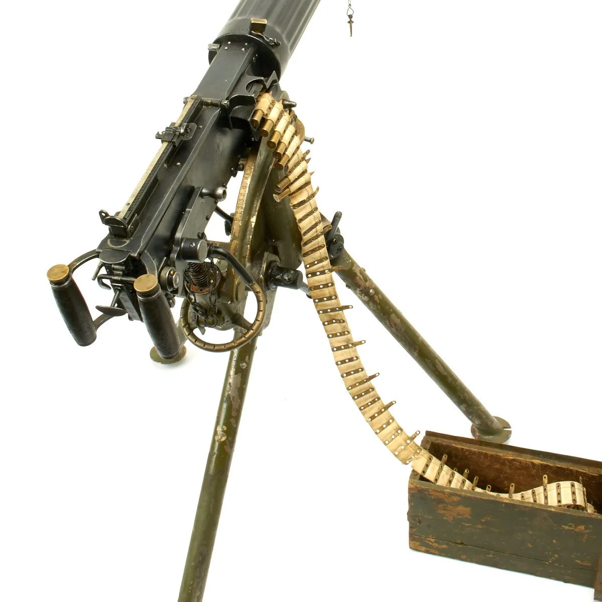 Original British WWI Fluted Vickers Display Machine Gun with Tripod and Accessories