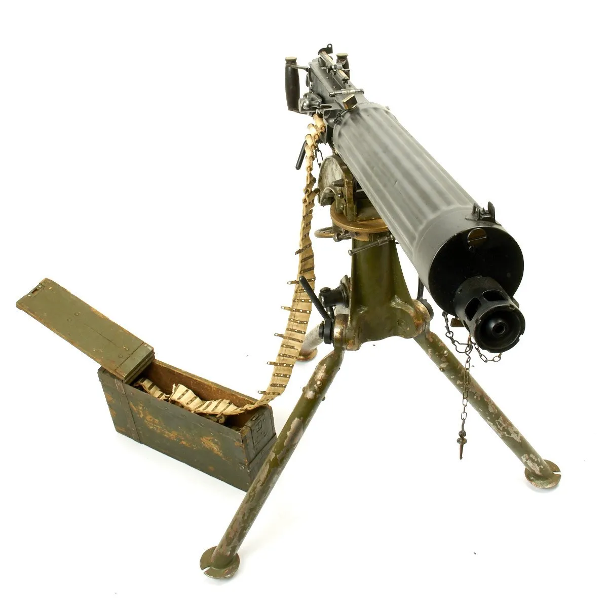 Original British WWI Fluted Vickers Display Machine Gun with Tripod and Accessories