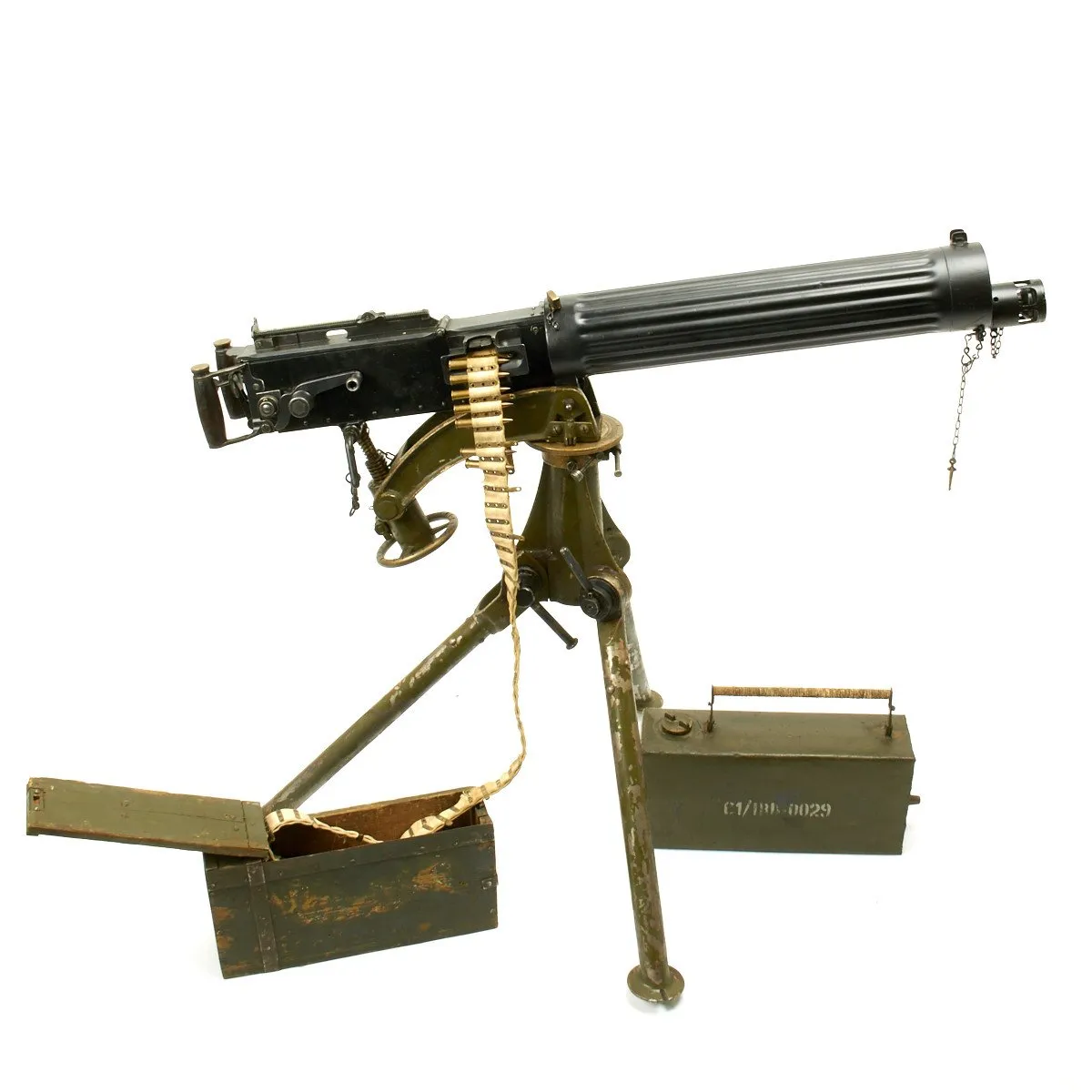 Original British WWI Fluted Vickers Display Machine Gun with Tripod and Accessories