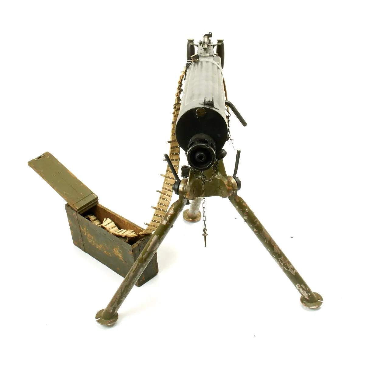 Original British WWI Fluted Vickers Display Machine Gun with Tripod and Accessories