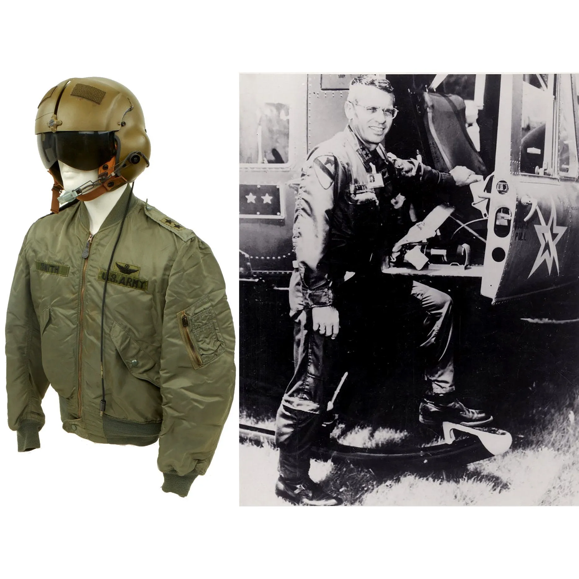 Original U.S. Vietnam War Major General James Clifton Smith Gentex SPH-4 Helicopter Pilot Helmet and MA1 Flying Jacket