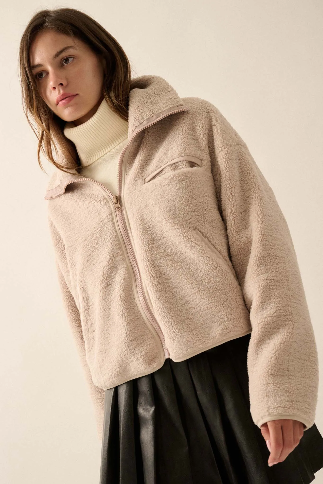 Out on a Lamb Sherpa Fleece Zip-Up Jacket