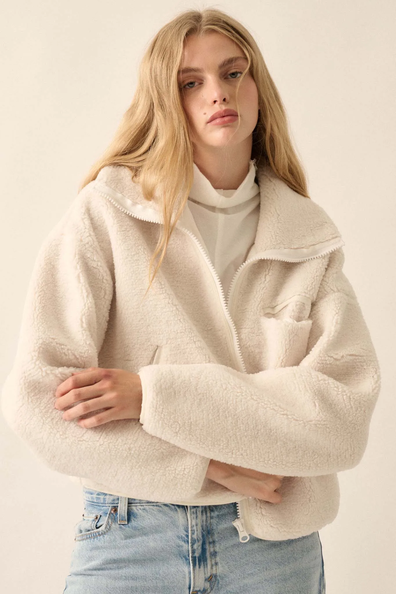 Out on a Lamb Sherpa Fleece Zip-Up Jacket