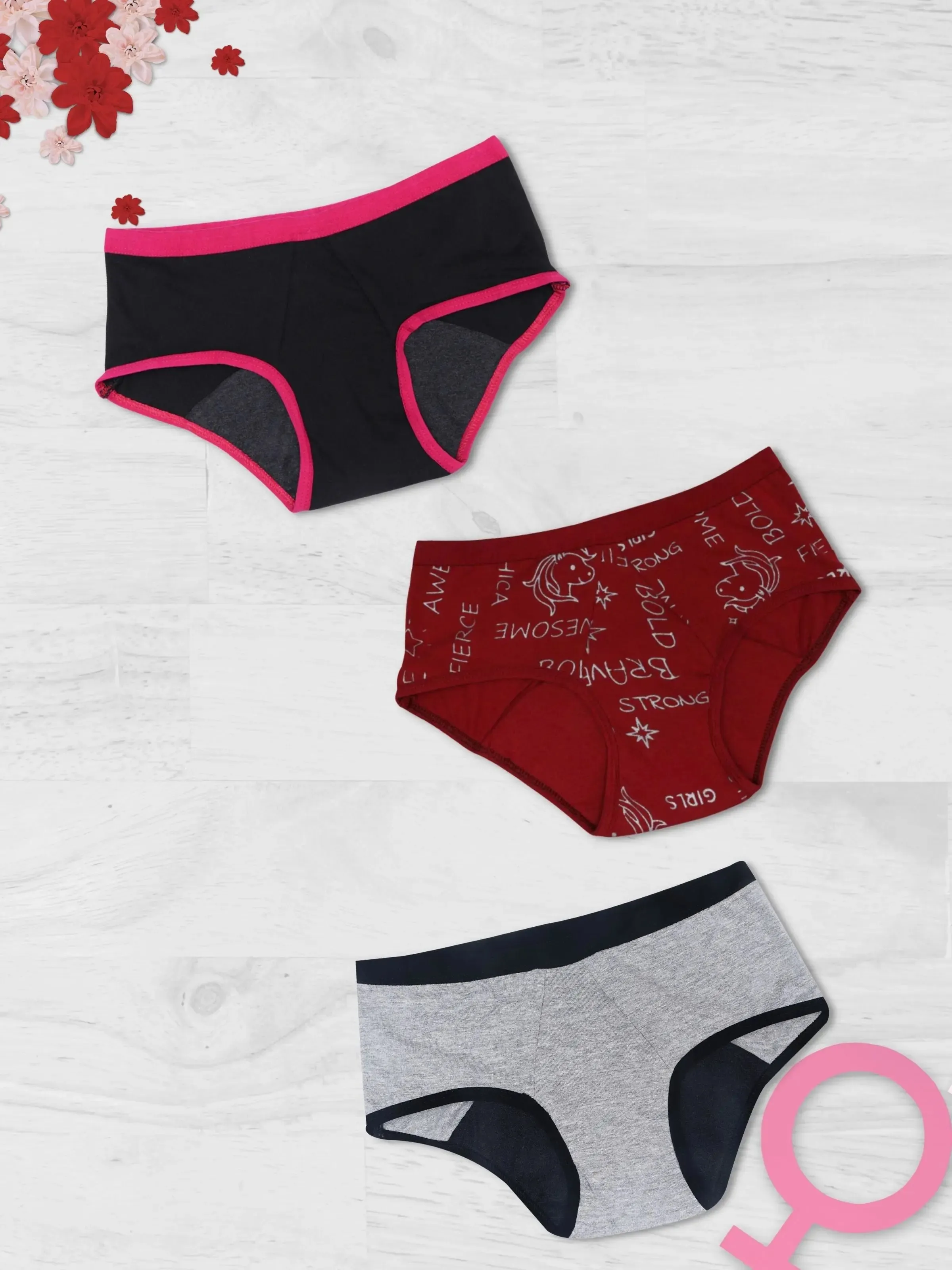 Period Panties | No Pad Needed | Rash Free | Leakproof | Reusable | Black, Grey & Printed Maroon Period Panty