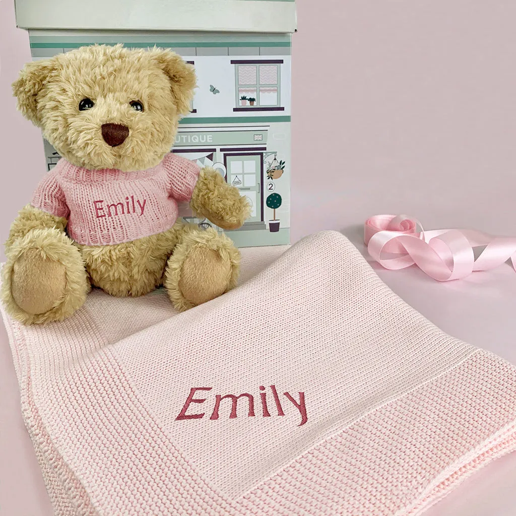 Personalised Bertie Bear with Blanket, Pink