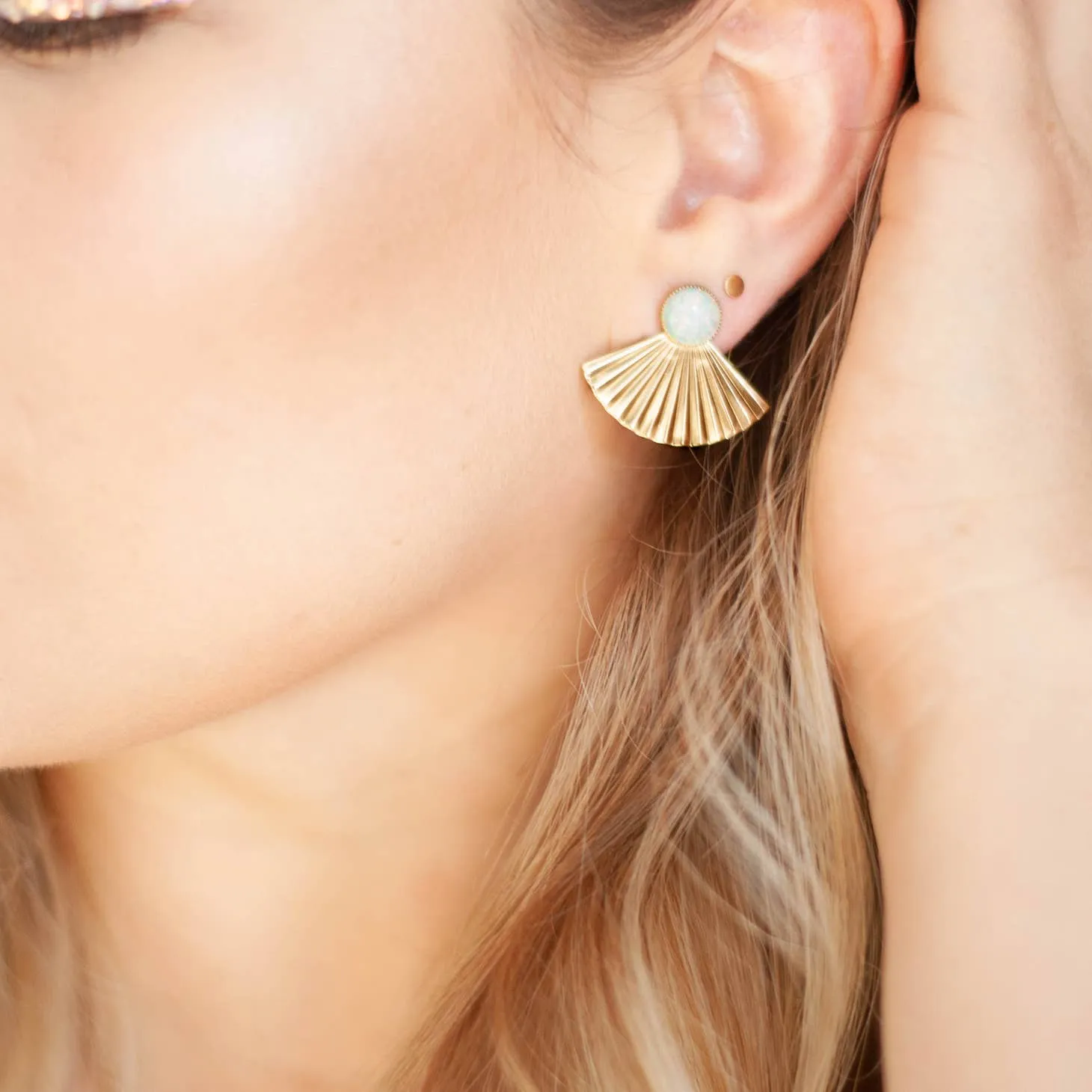 Pleat Jacket Earrings with Gemstone Stud