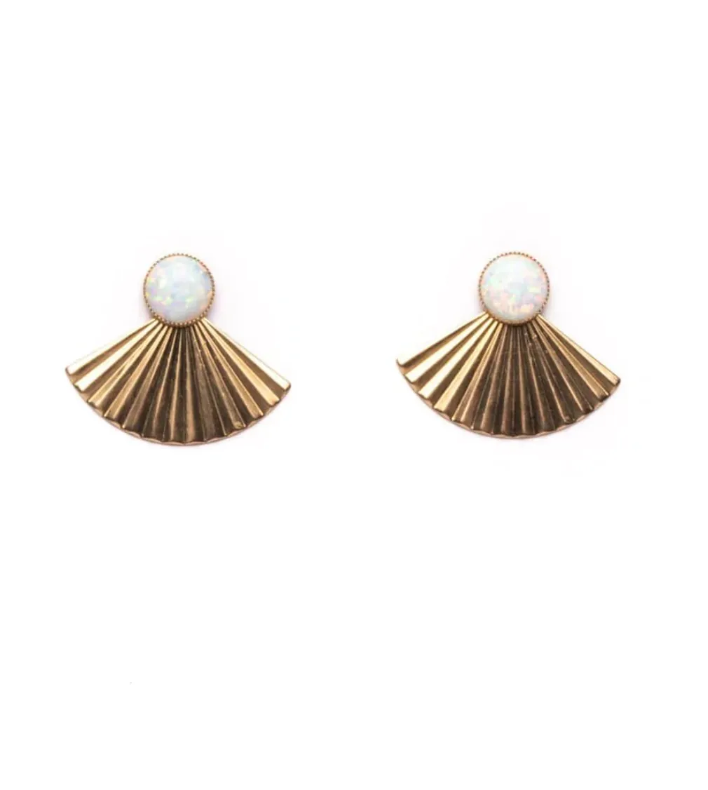 Pleat Jacket Earrings with Gemstone Stud