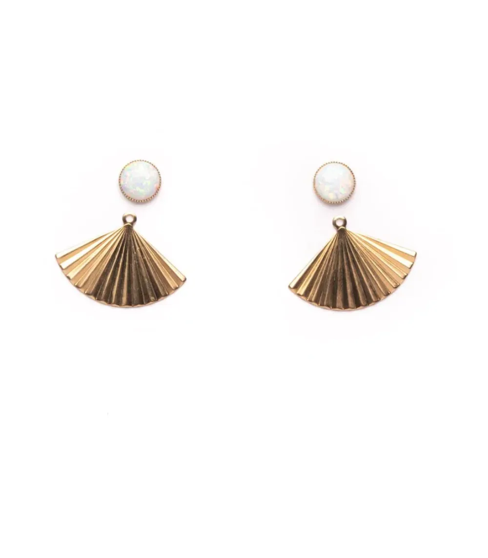 Pleat Jacket Earrings with Gemstone Stud