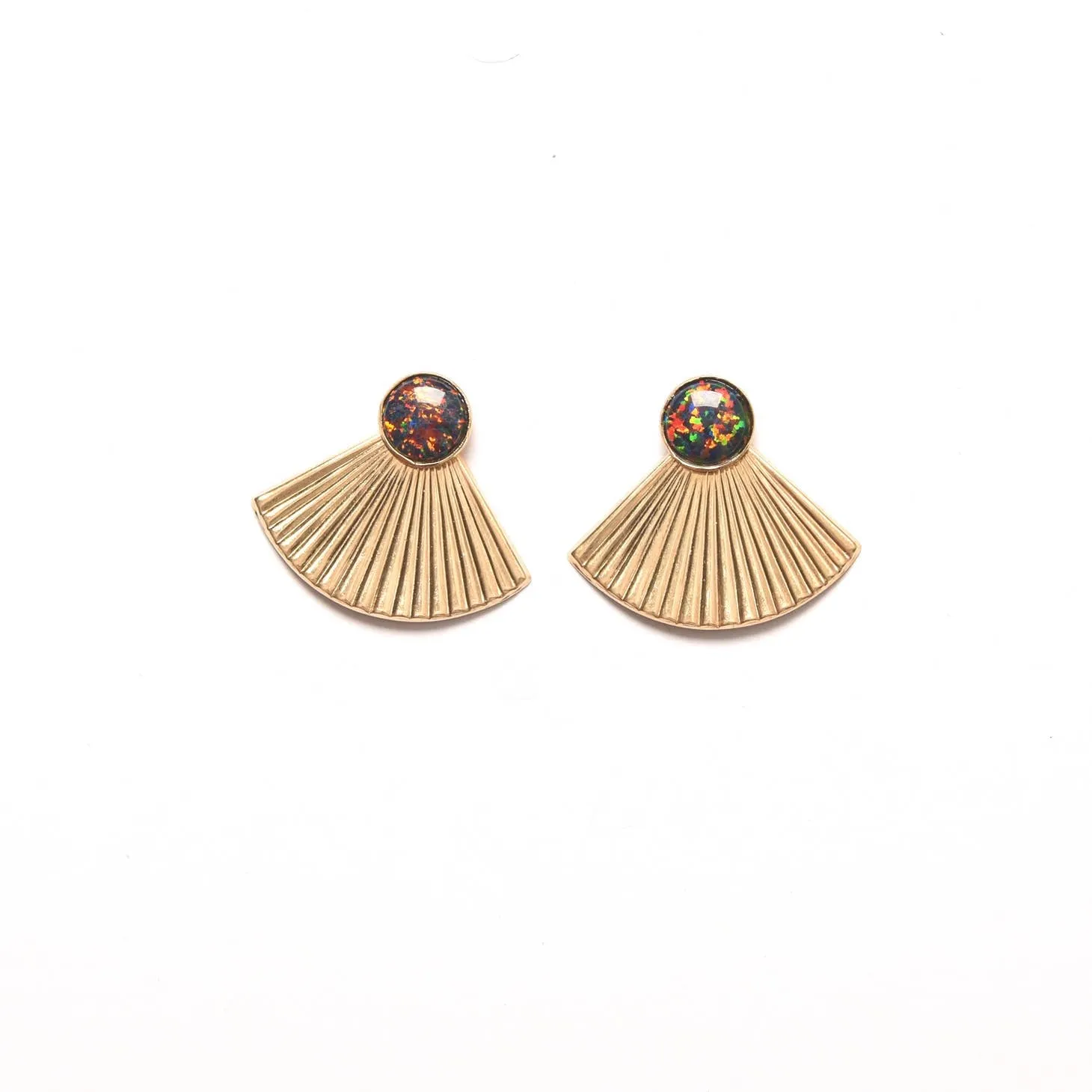 Pleat Jacket Earrings with Gemstone Stud