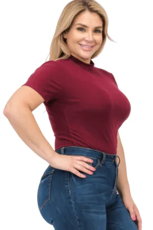 Plus Size Ribbed Short Sleeve Bodysuit