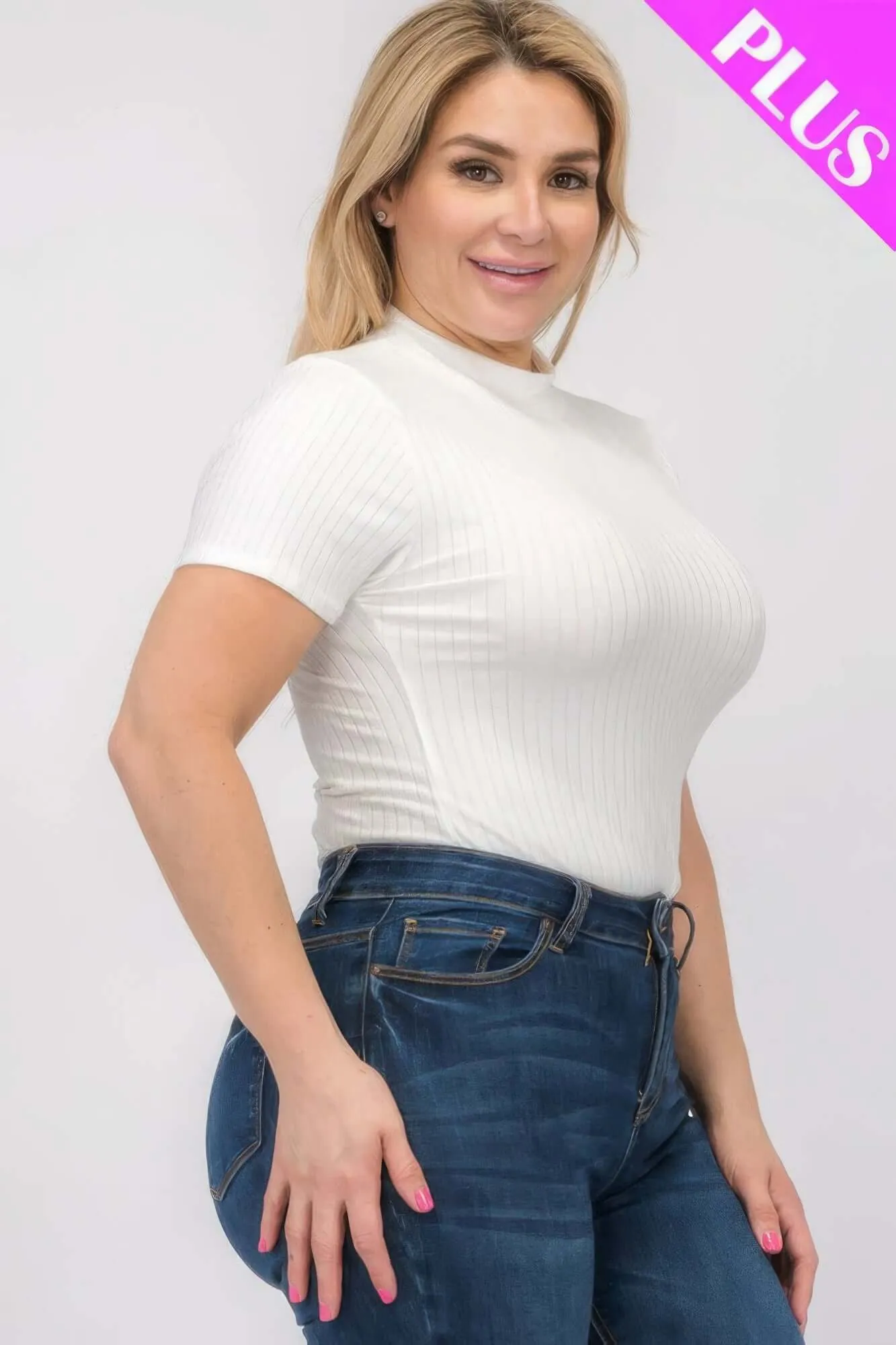 Plus Size Ribbed Short Sleeve Bodysuit