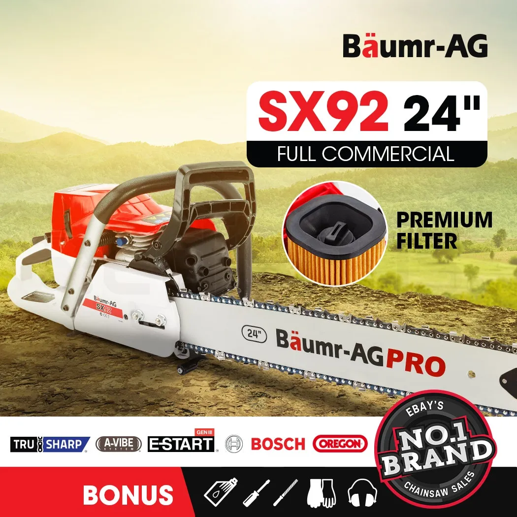 Powerful 72cc 24" Petrol Chainsaw, E-Start - Baumr-AG