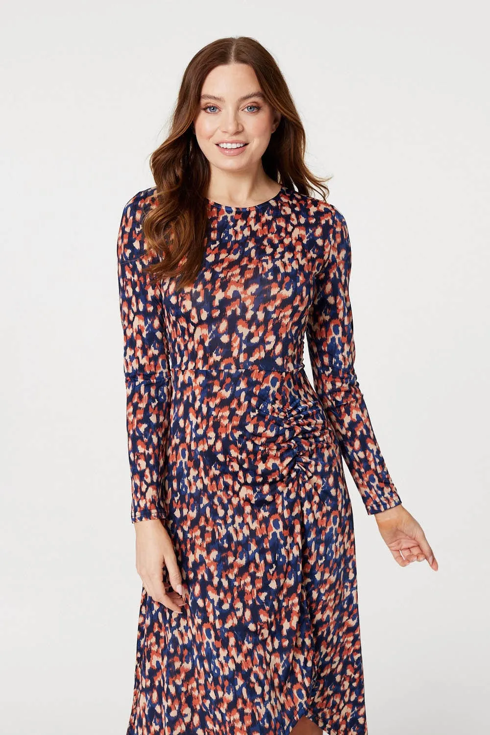 Printed Hanky Hem Midi Dress