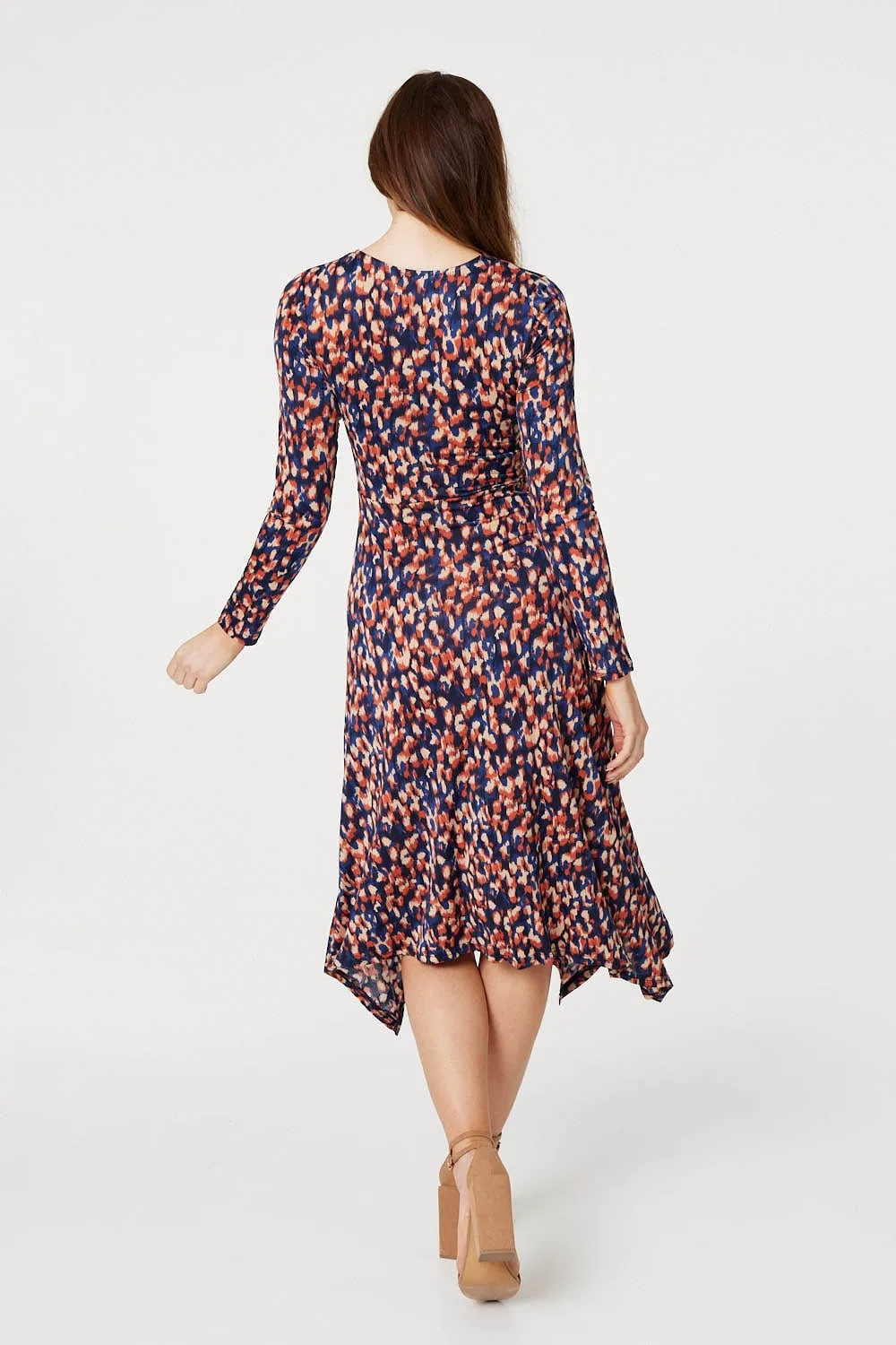 Printed Hanky Hem Midi Dress