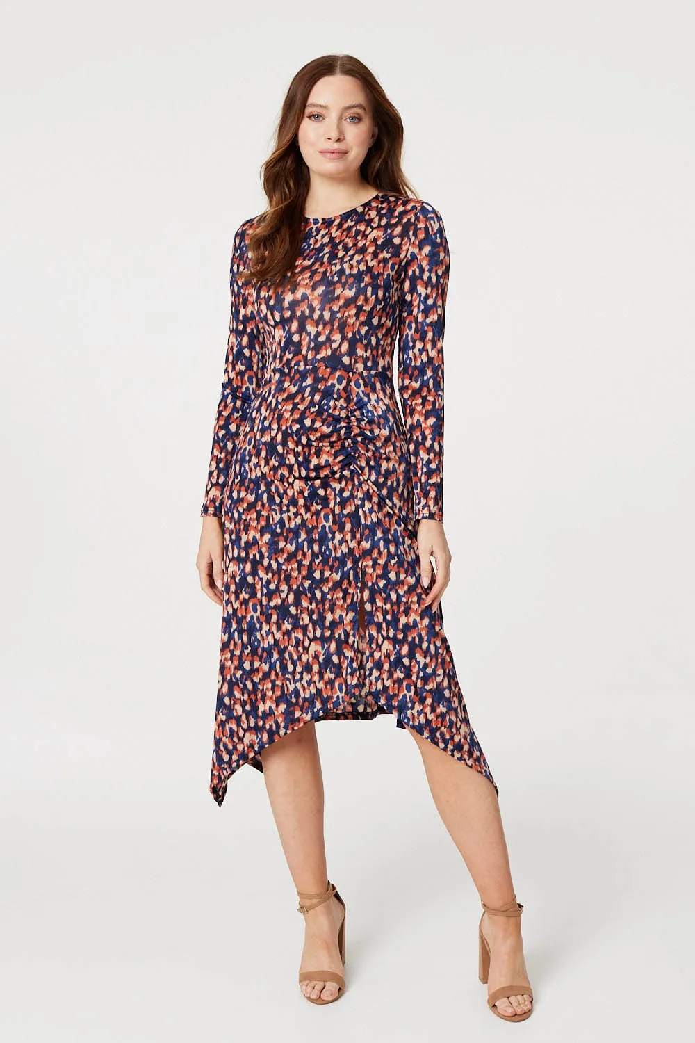 Printed Hanky Hem Midi Dress