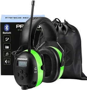 PROHEAR 033 Upgraded 5.1 Bluetooth Hearing Protection AM FM Radio Headphones, Noise Reduction Safety Earmuffs with Rechargeable 2000 Mah Battery, Ear Protector for Mowing Lawn Work - Green