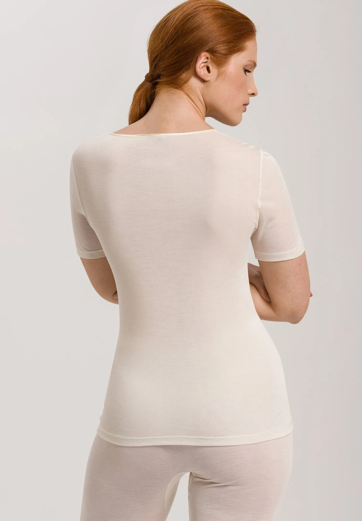 Pure Silk Fitted Silk V-Neck Top | Pale Cream 71718-116