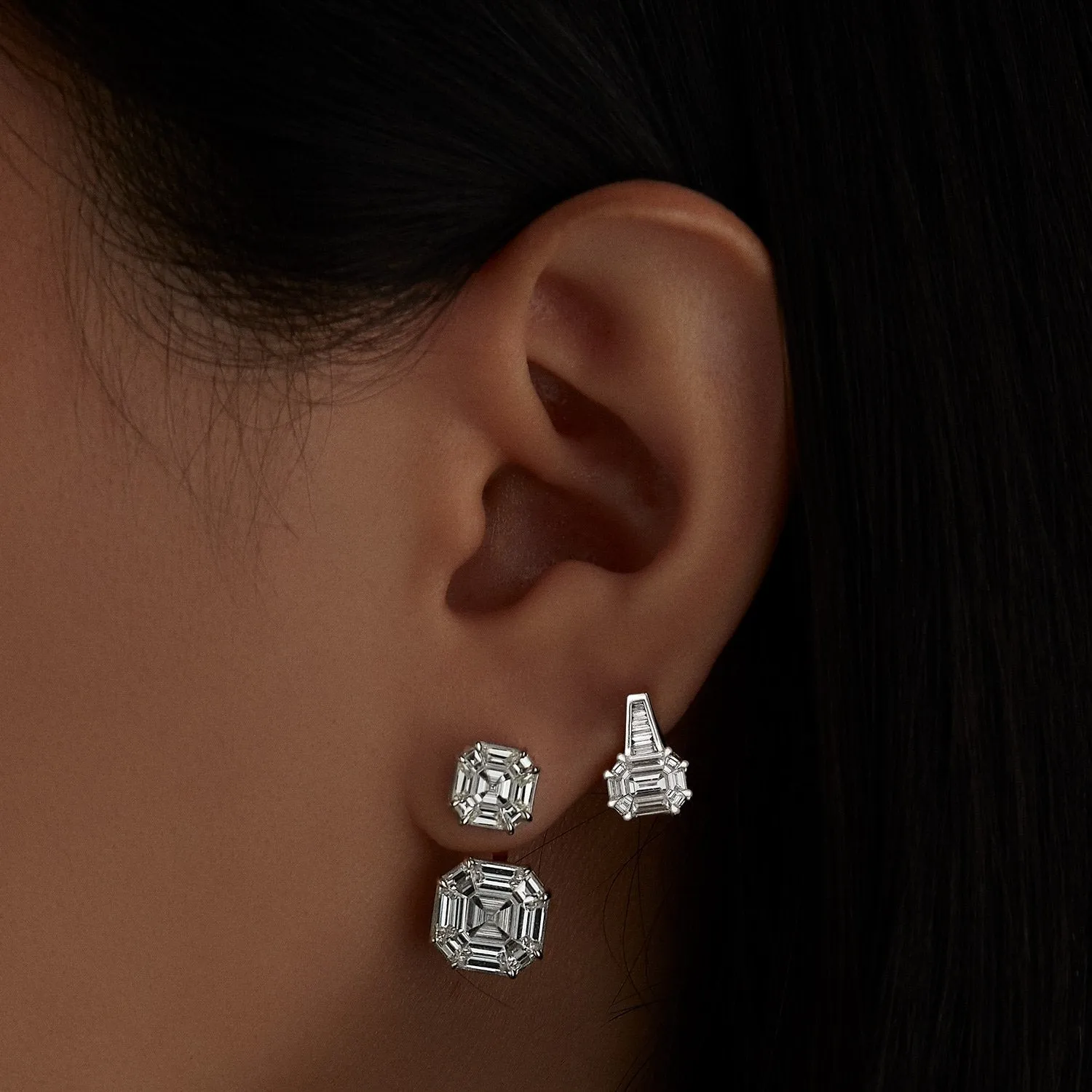 Puzzle Double Asscher Diamond Single Ear Jacket