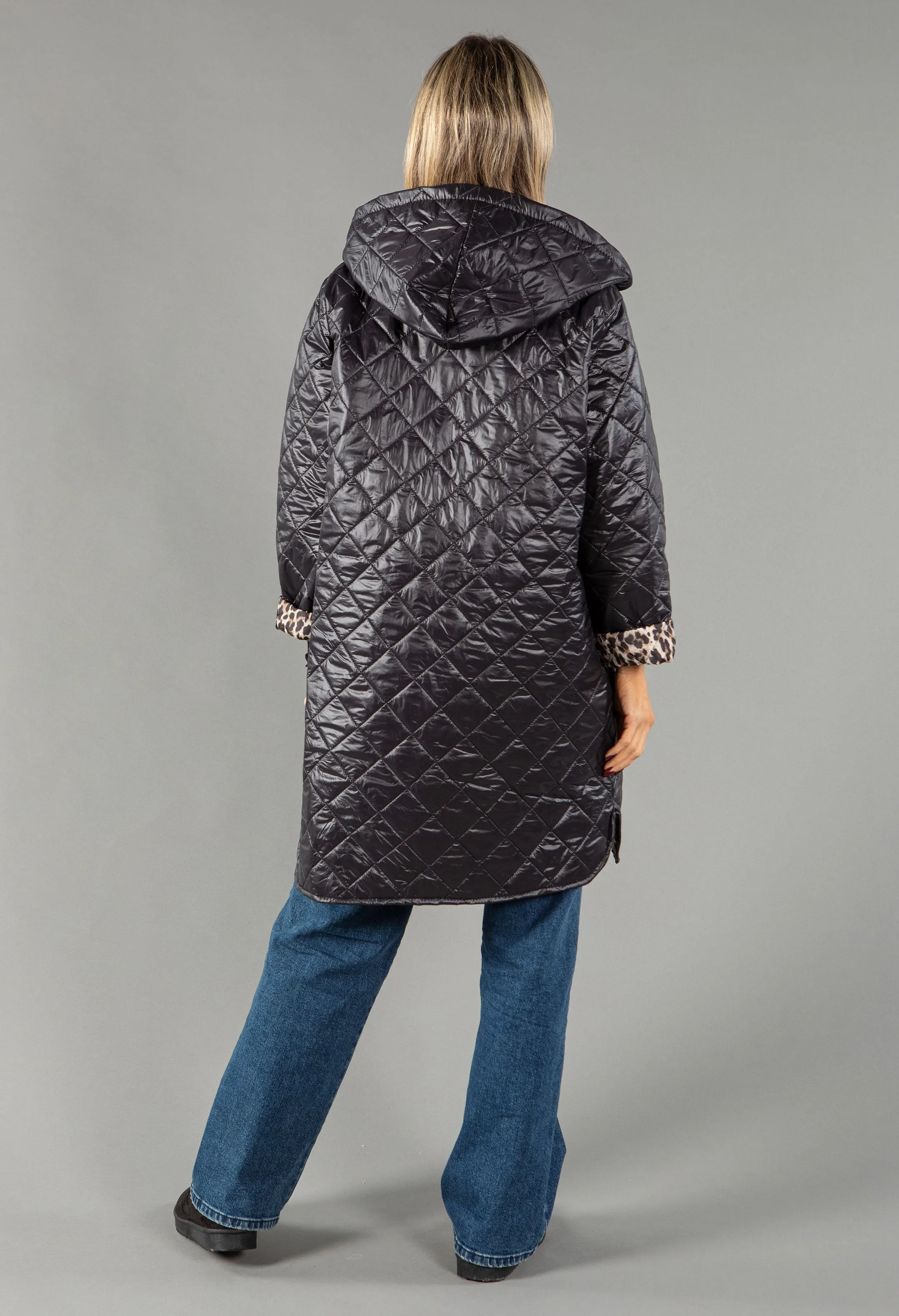 Quilted Coat with Leopard Lining