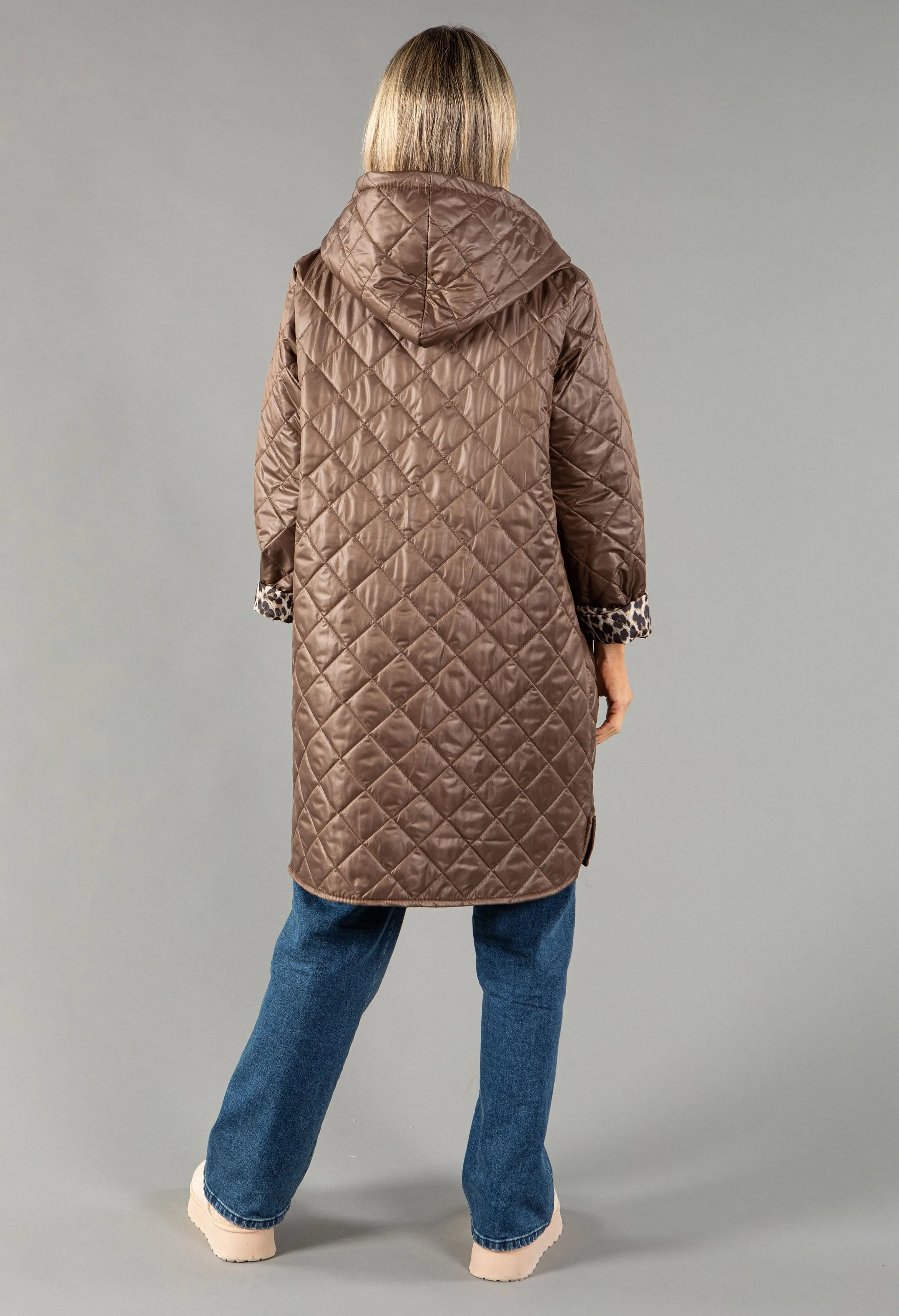 Quilted Coat with Leopard Lining