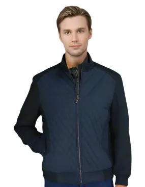 Quilted Front Zip Short Jacket by Enzo - Navy