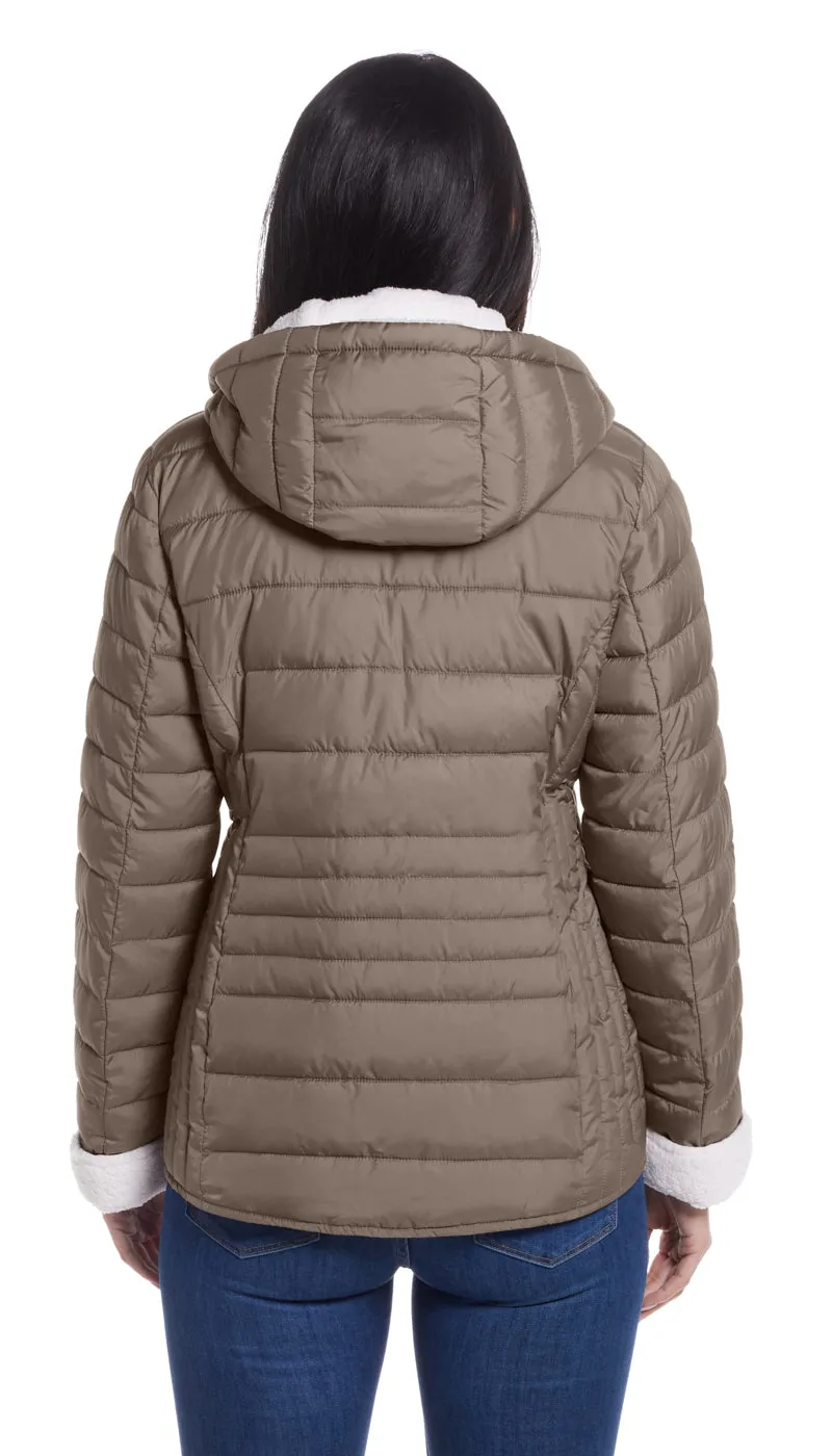 QUILTED PUFFER COAT WITH COZY FLEECE LINING