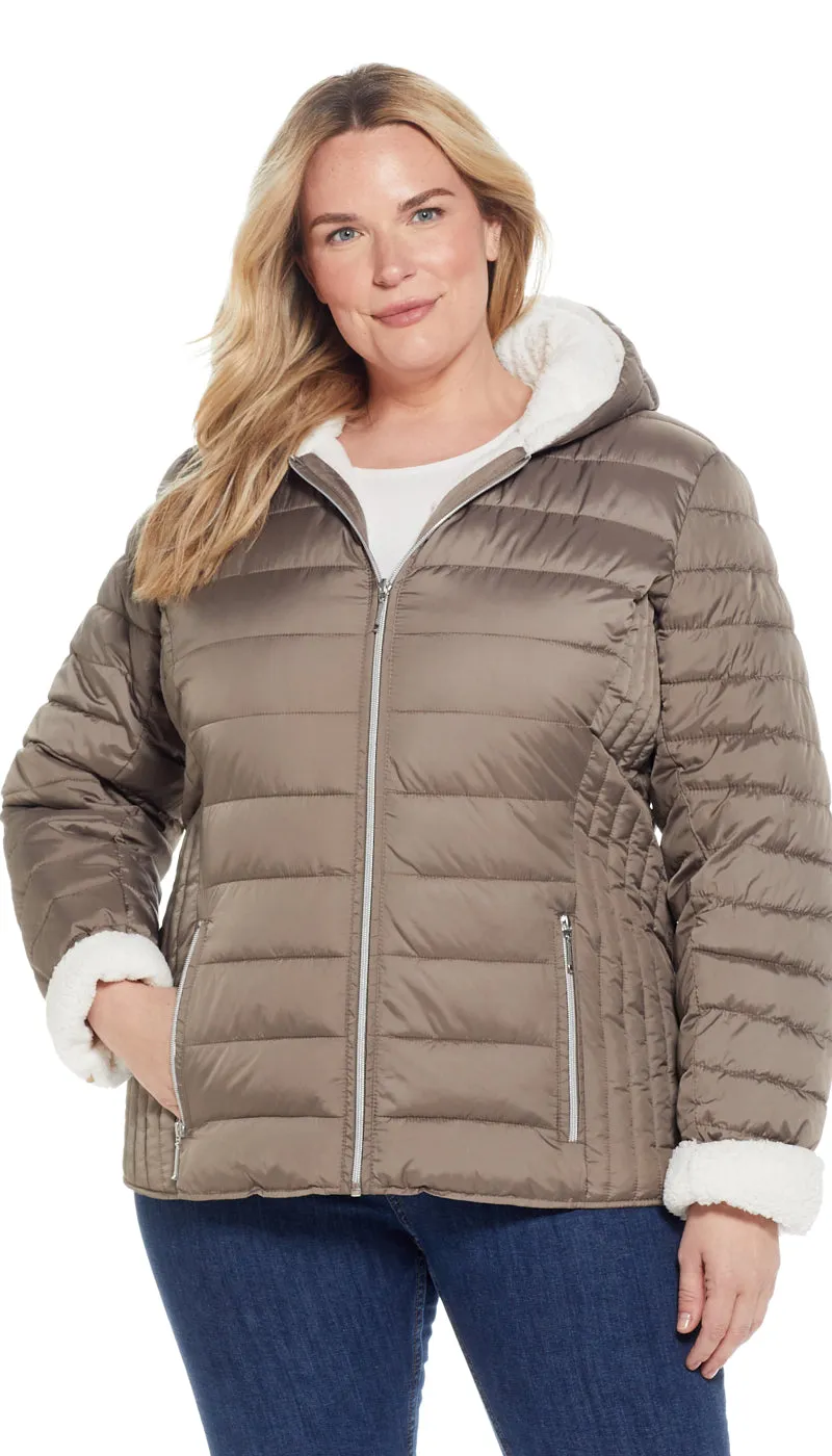 QUILTED PUFFER COAT WITH COZY FLEECE LINING