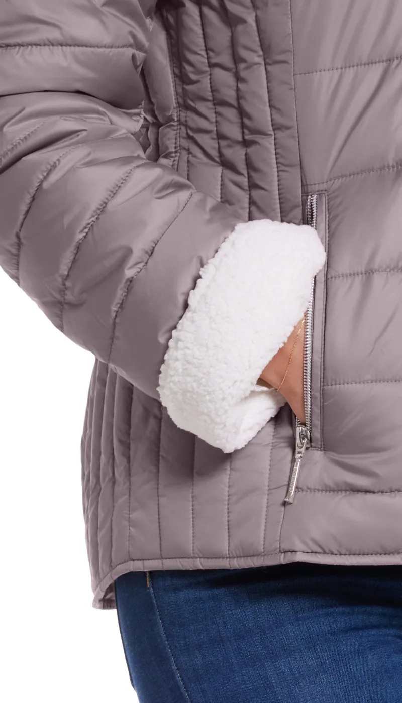 QUILTED PUFFER COAT WITH COZY FLEECE LINING