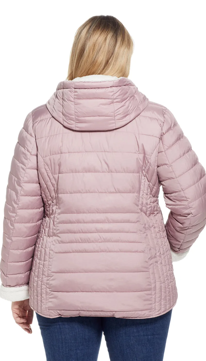 QUILTED PUFFER COAT WITH COZY FLEECE LINING