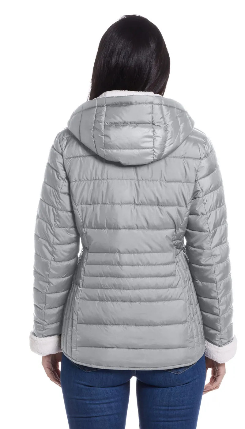 QUILTED PUFFER COAT WITH COZY FLEECE LINING