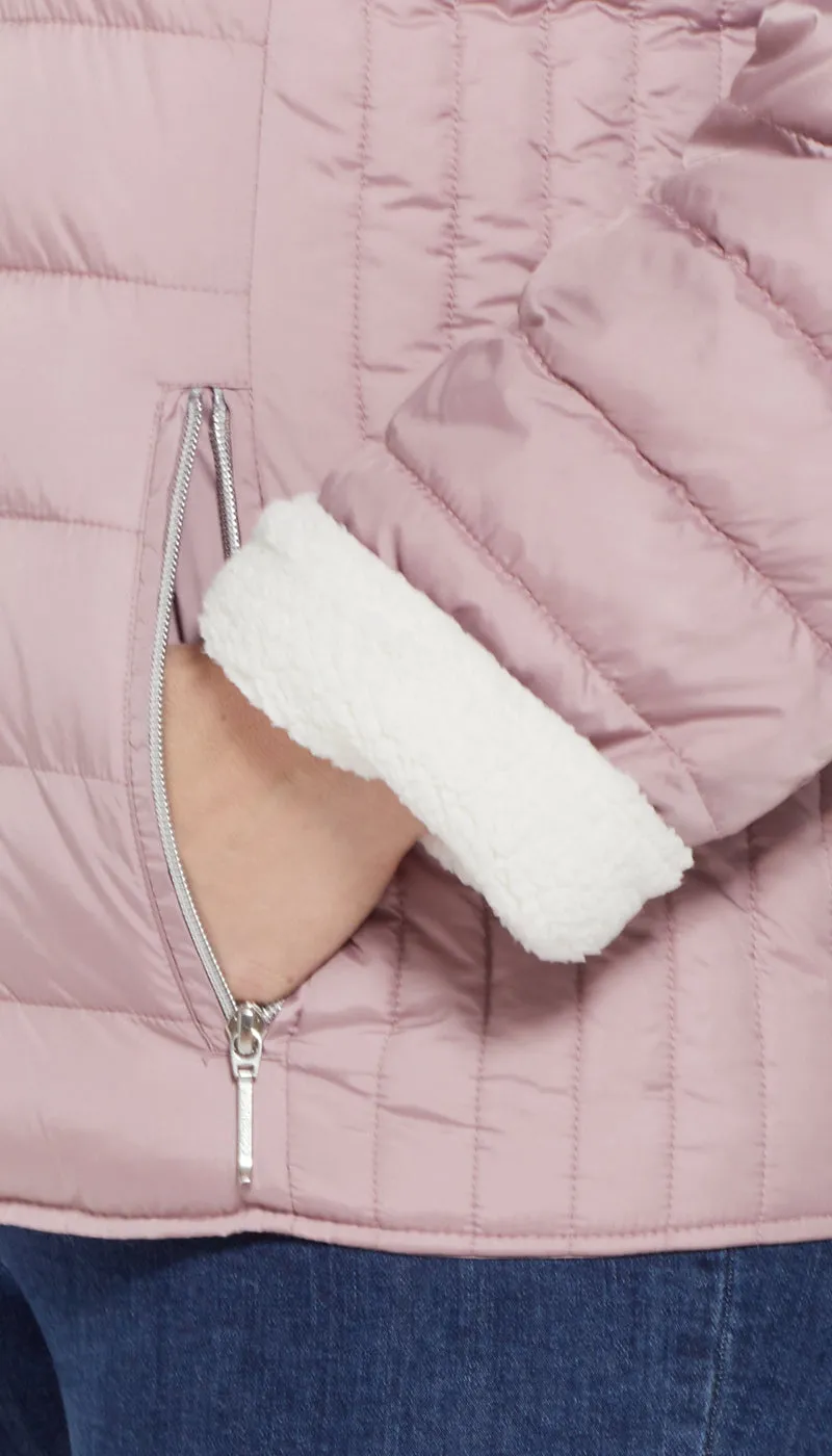 QUILTED PUFFER COAT WITH COZY FLEECE LINING