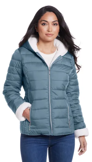 QUILTED PUFFER COAT WITH COZY FLEECE LINING