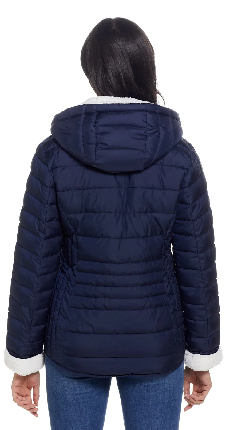 QUILTED PUFFER COAT WITH COZY FLEECE LINING