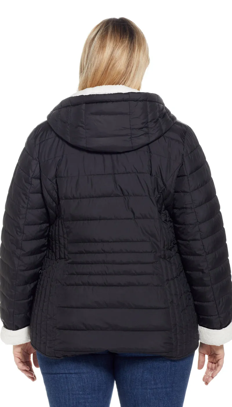 QUILTED PUFFER COAT WITH COZY FLEECE LINING