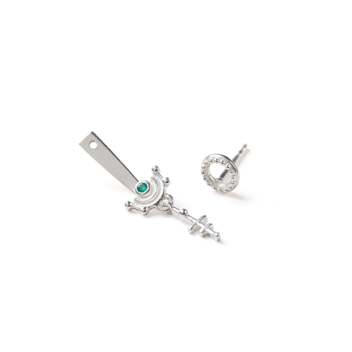 Rachel Entwistle Mini Celestial Ear Jacket Silver with an Emerald