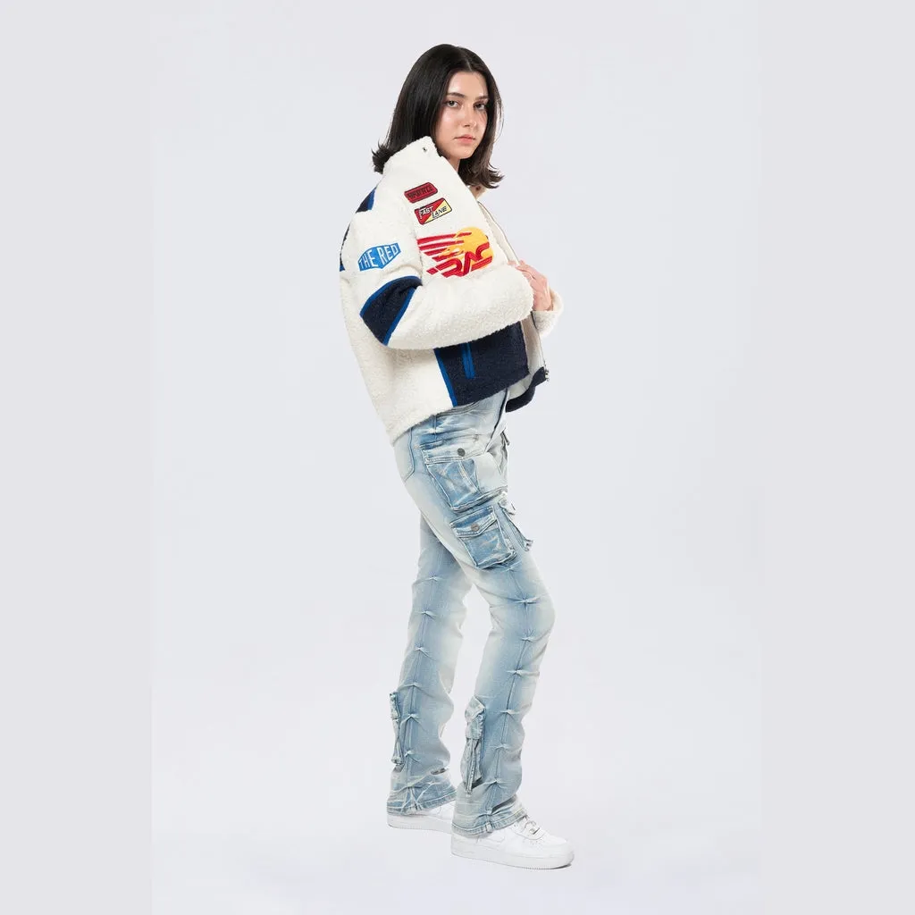 Racing Full Zip Sherpa Jacket - Off White