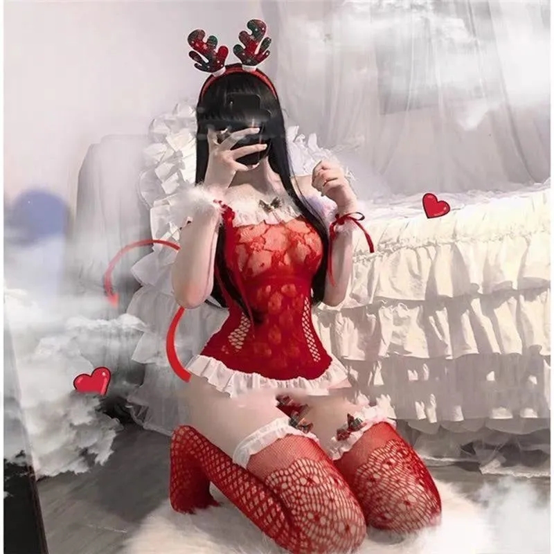 Red Fishnet Holiday Set